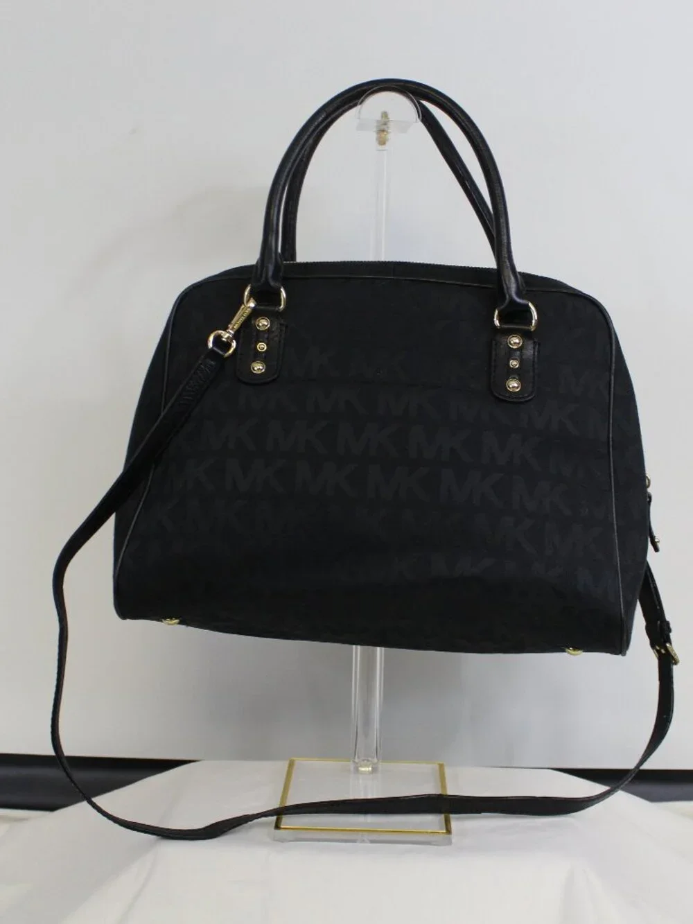 Michael Kors Black‎ Logo Satchel Canvas Leather Crossbody Bag Gold Hardware